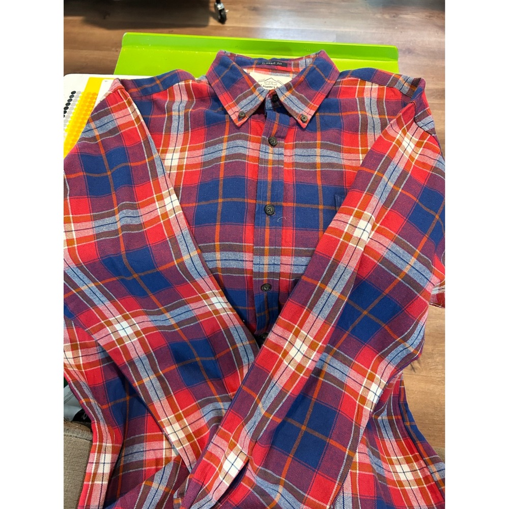 St Johns Bay Mens XL Classic Fit Red Blue Plaid Flannel Button Down Shirt Cotton
